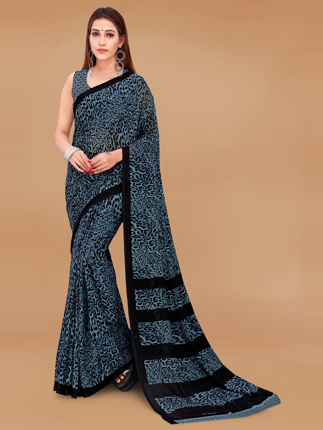 

Moda Rapido Animal Printed Saree, Grey