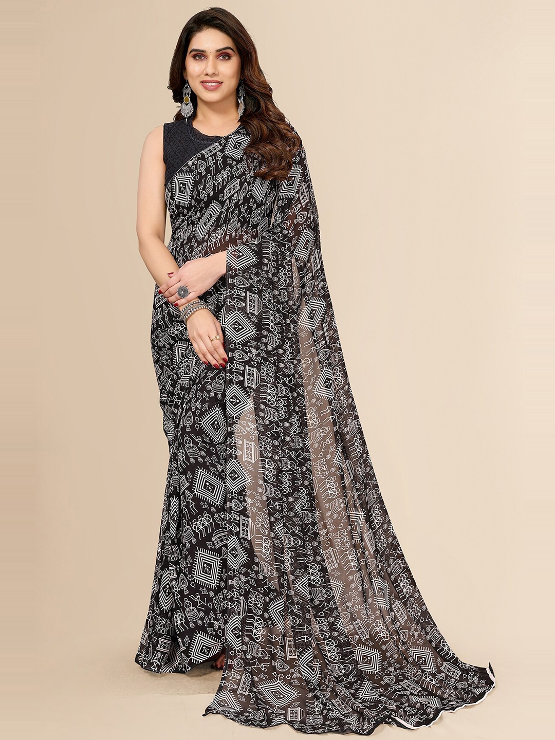 

ANAND SAREES Ethnic Motifs Poly Georgette Saree, Black