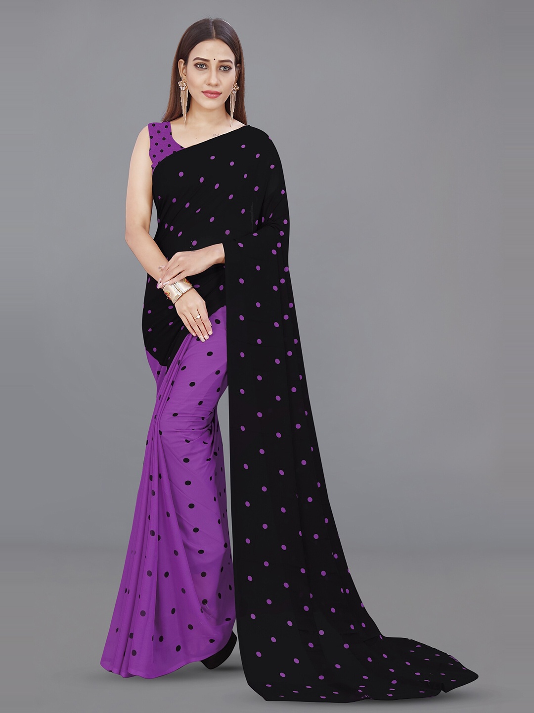 

ANAND SAREES Polka Dot Poly Georgette Saree, Purple