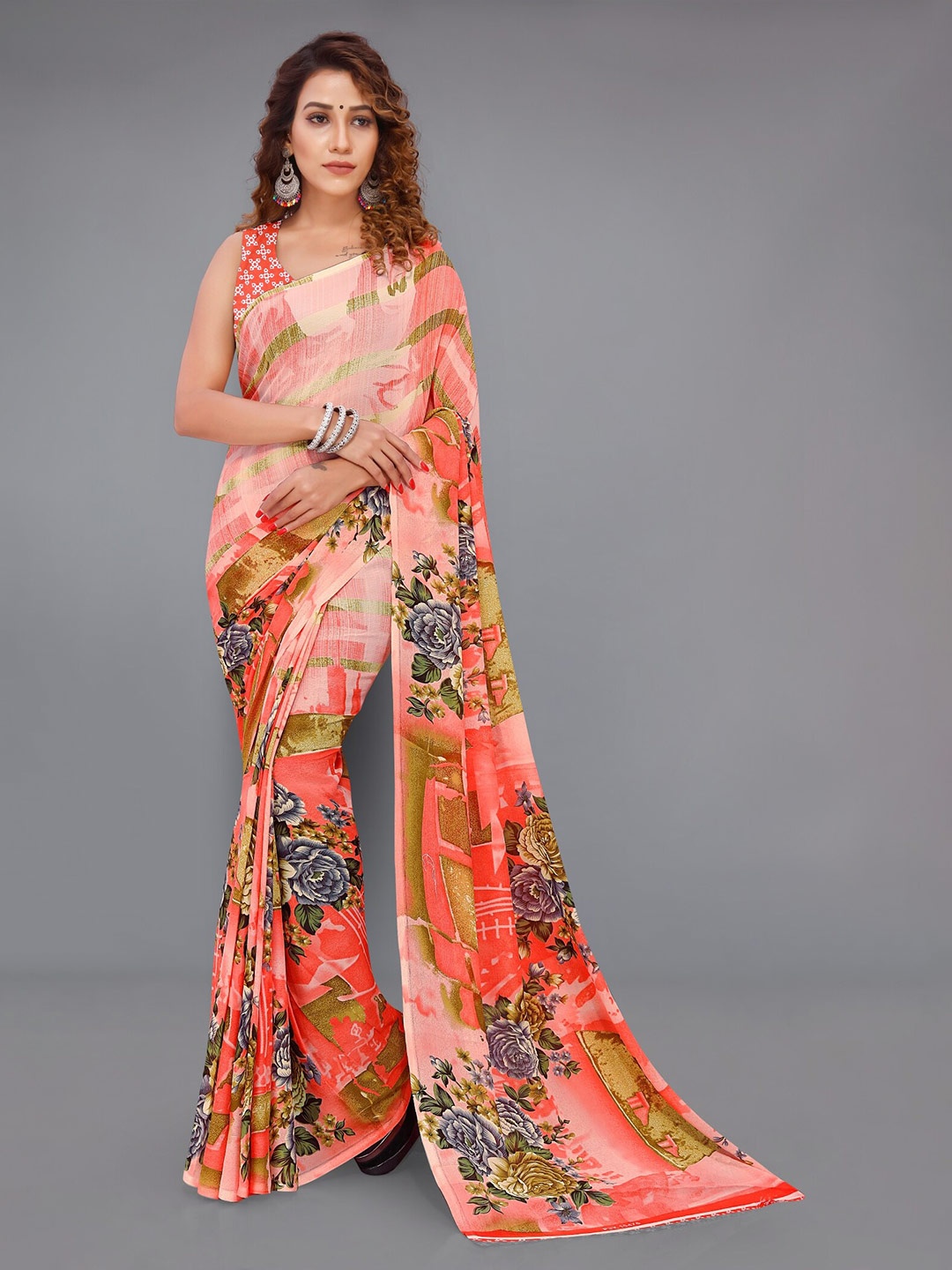 

Moda Rapido Floral Printed Saree, Orange