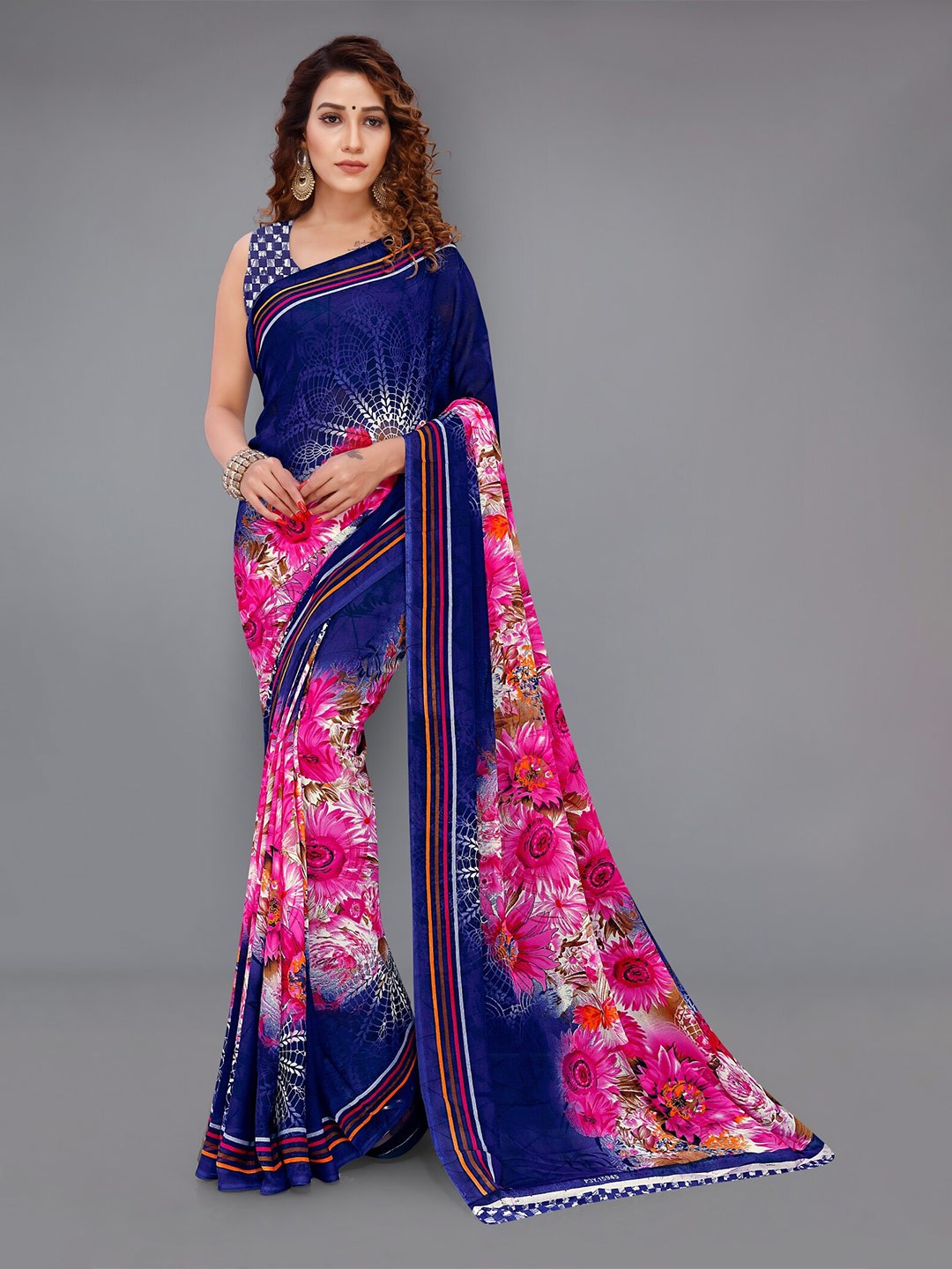 

Moda Rapido Floral Printed Saree, Blue