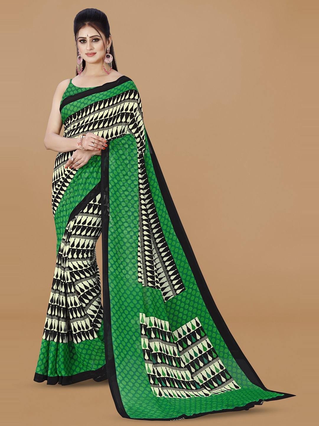 

ANAND SAREES Geometric Printed Saree, Green