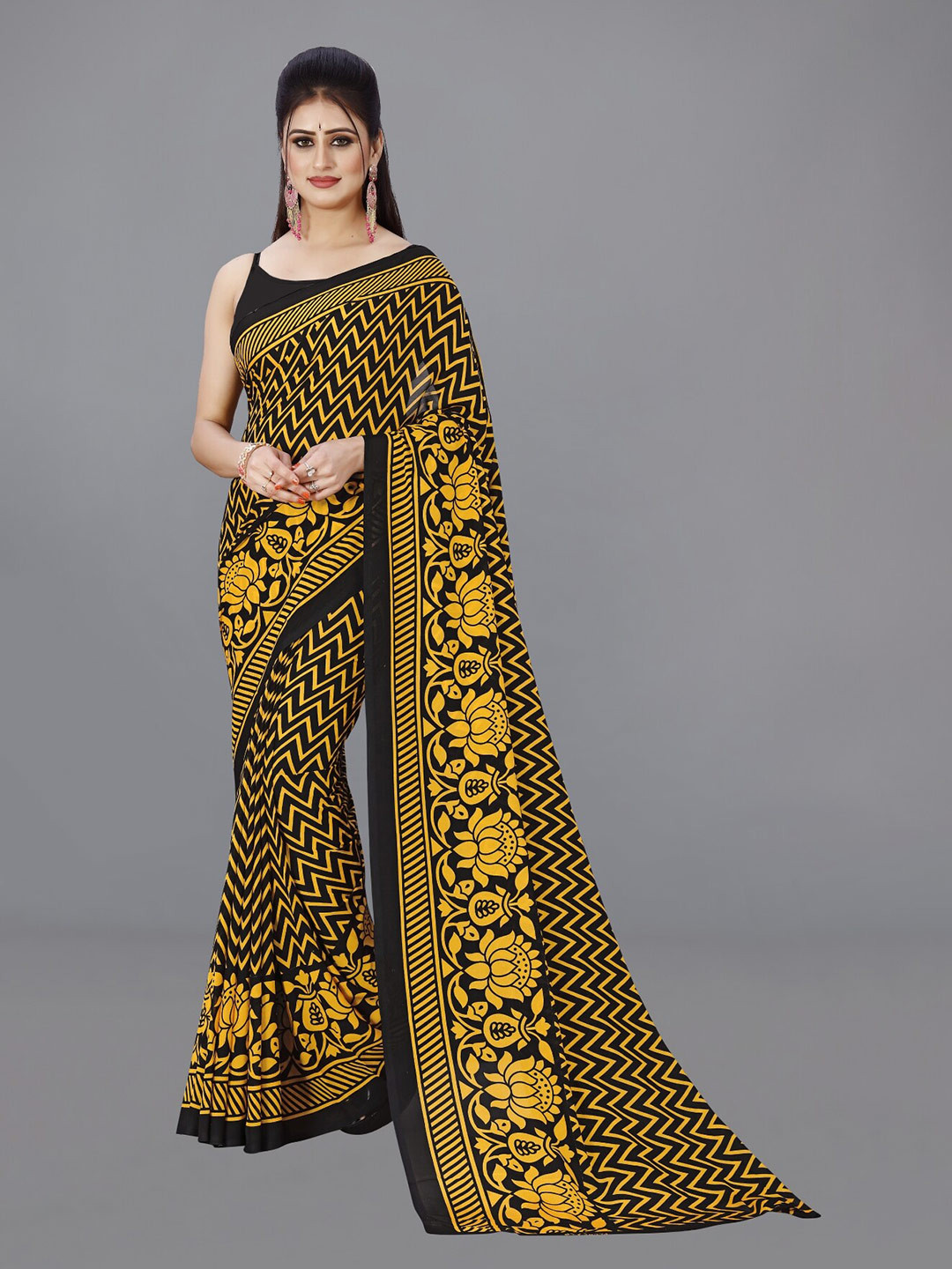 

ANAND SAREES Geometric Printed Saree, Yellow