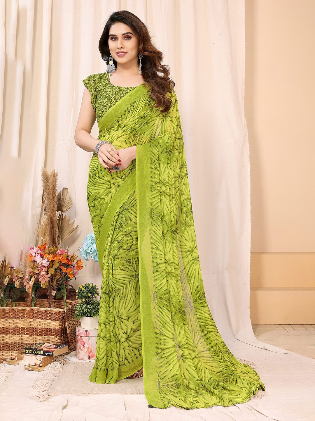 

ANAND SAREES Poly Georgette Saree, Green