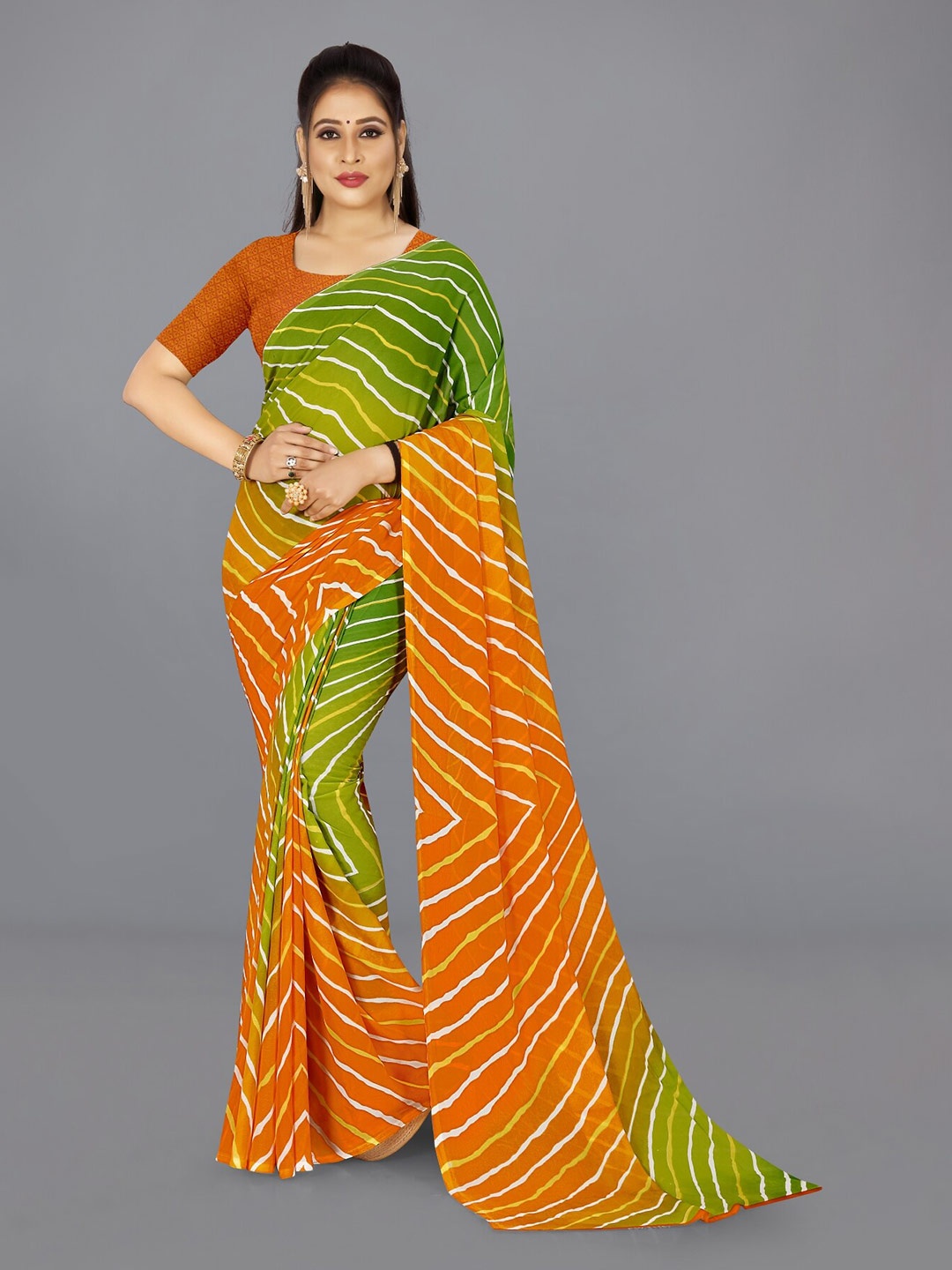 

Moda Rapido Striped Printed Saree, Green