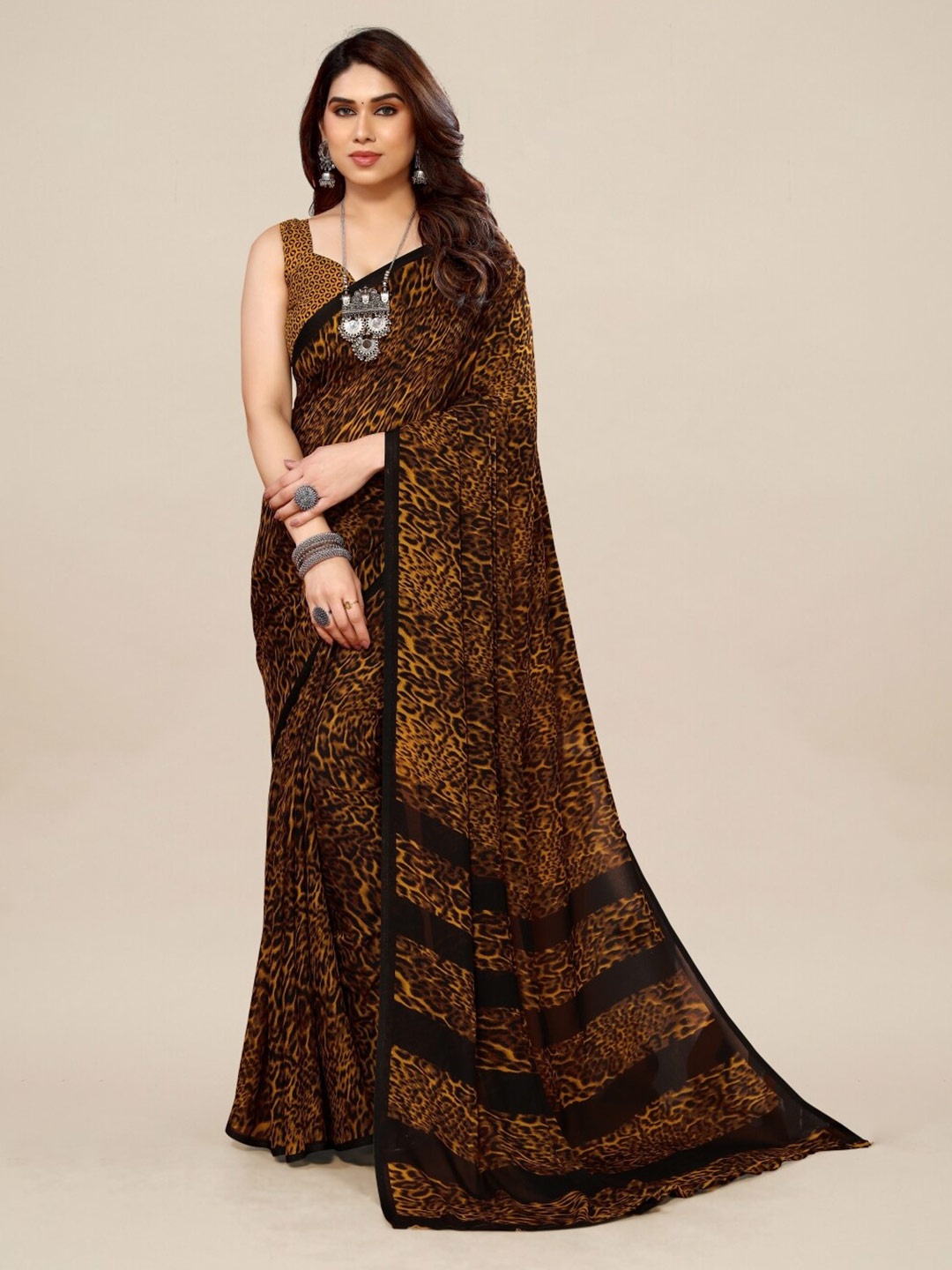 

ANAND SAREES Poly Georgette Saree, Yellow