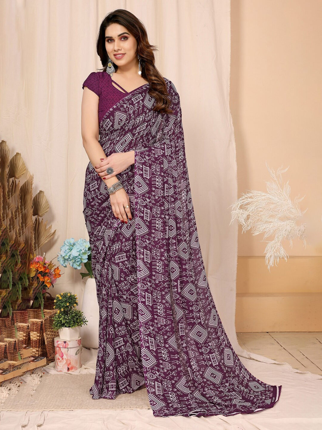 

ANAND SAREES Ethnic Motifs Poly Georgette Saree, Purple