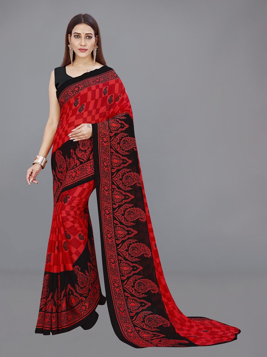 

ANAND SAREES Ethnic Motifs Poly Georgette Saree, Red