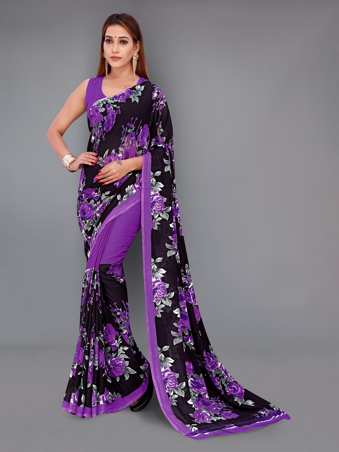 

ANAND SAREES Floral Poly Georgette Saree, Purple