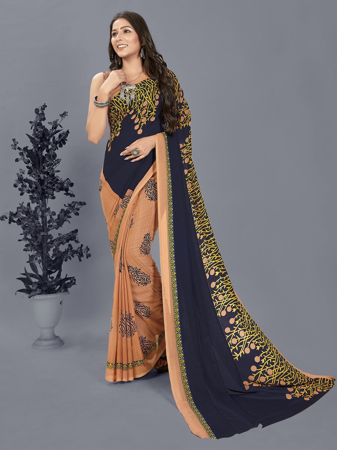 

ANAND SAREES Ethnic Motifs Poly Georgette Saree, Blue