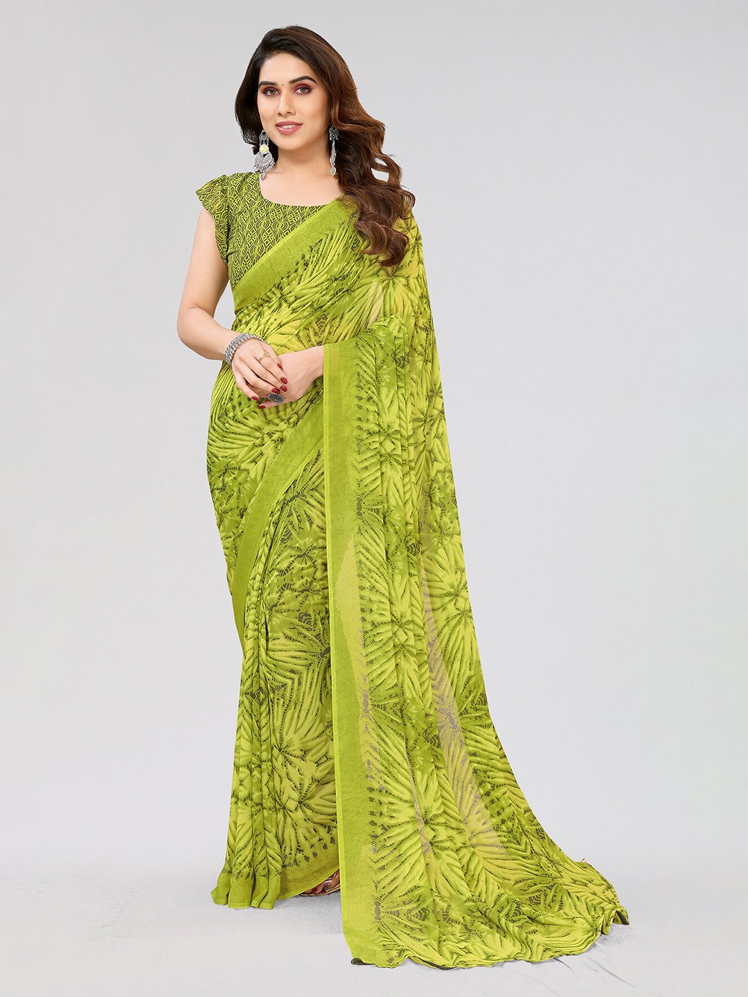 

ANAND SAREES Geometric Printed Saree, Green