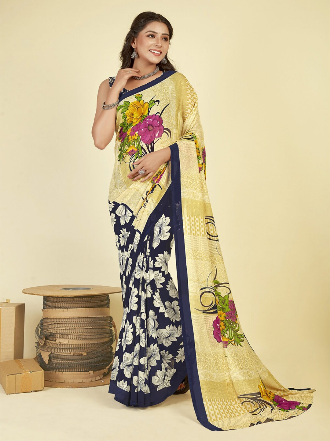 

ANAND SAREES Floral Printed Saree, Blue