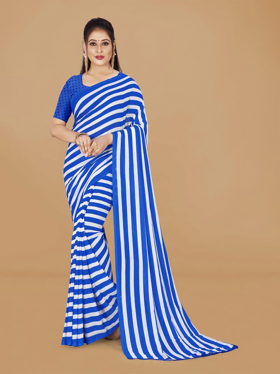

Moda Rapido Striped Printed Saree, Blue