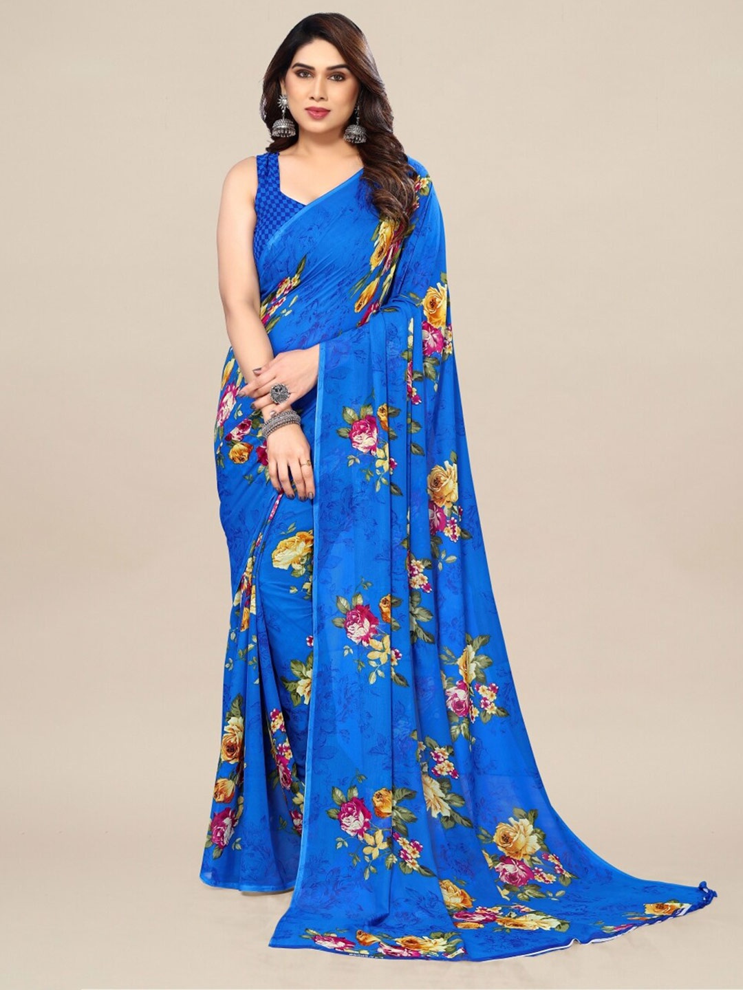 

Moda Rapido Floral Printed Saree, Blue