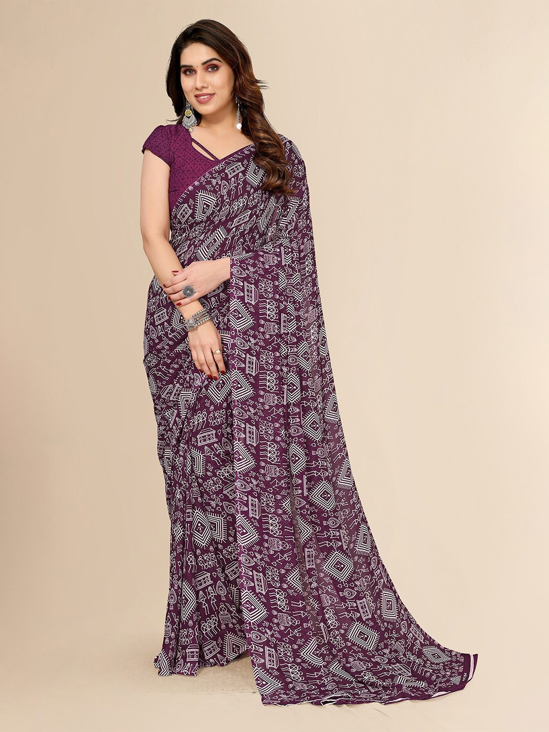 

Moda Rapido Ethnic Motifs Printed Saree, Purple