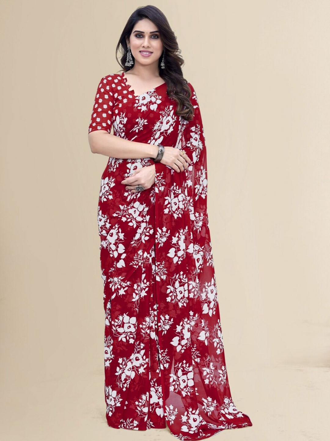 

Moda Rapido Floral Printed Saree, Red