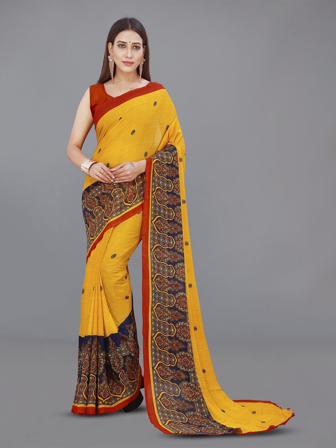 

ANAND SAREES Ethnic Motifs Printed Saree, Yellow
