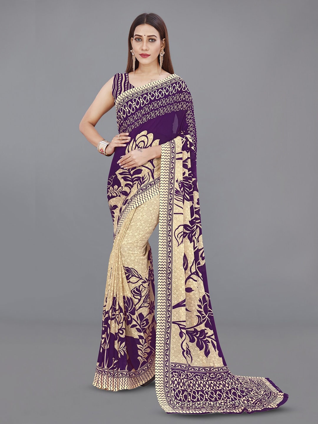

ANAND SAREES Floral Printed Saree, Purple