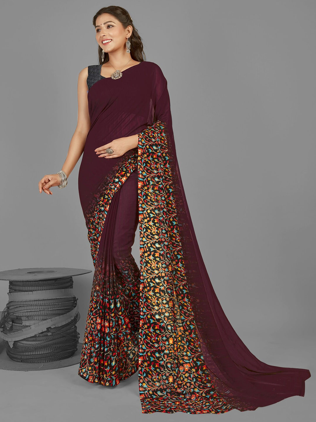 

ANAND SAREES Geometric Printed Saree, Brown