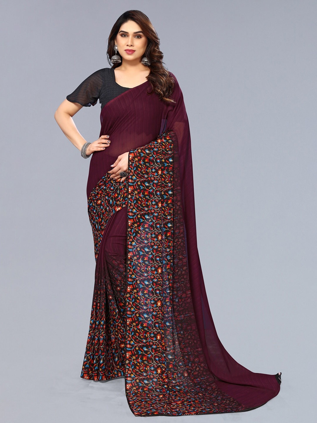 

ANAND SAREES Floral Printed Saree, Maroon