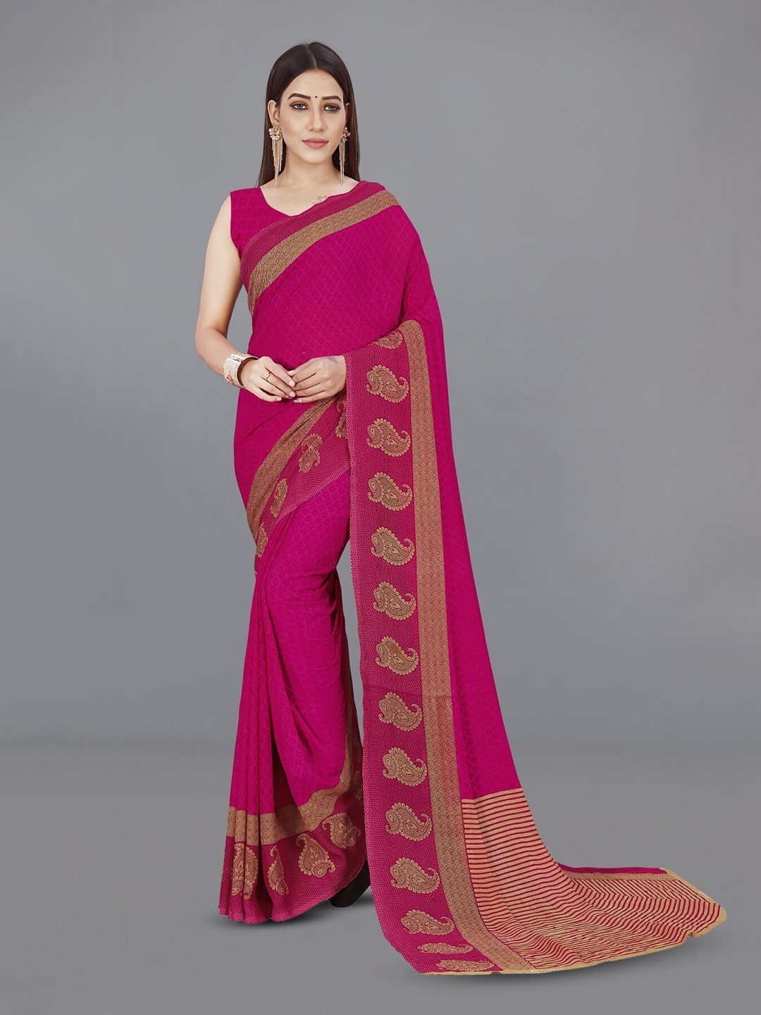 

ANAND SAREES Ethnic Motifs Poly Georgette Saree, Pink