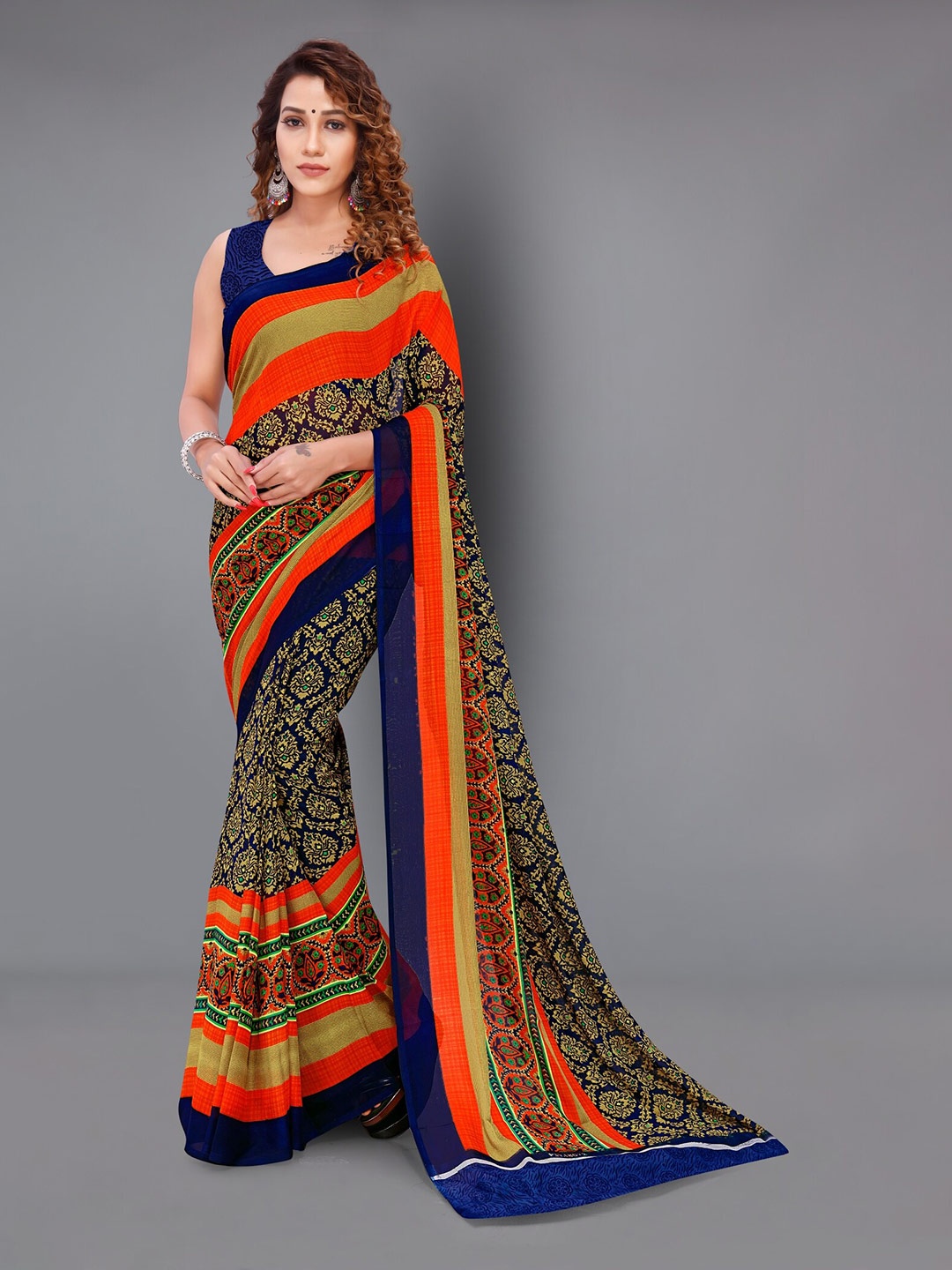 

ANAND SAREES Ethnic Motifs Poly Georgette Saree, Orange