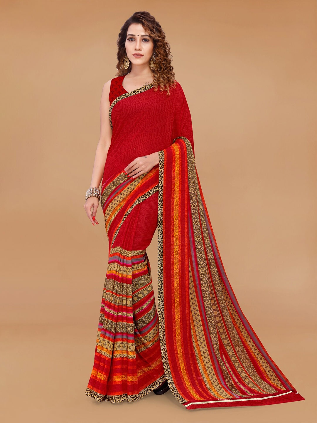 

Moda Rapido Ethnic Motifs Printed Saree, Red