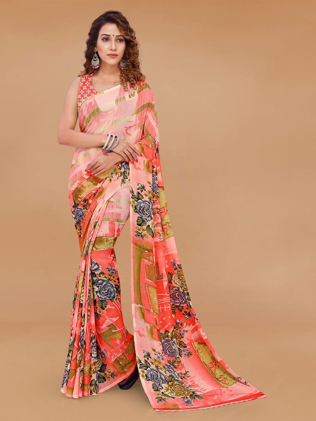 

Moda Rapido Floral Printed Saree, Orange