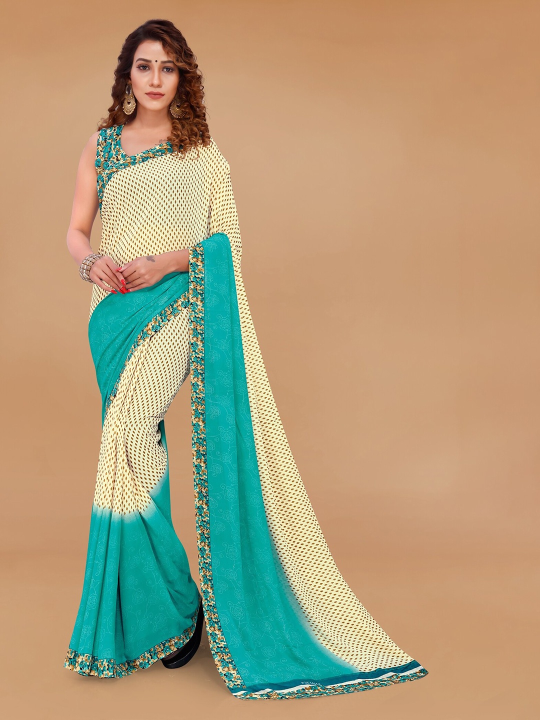 

ANAND SAREES Floral Printed Saree, Beige