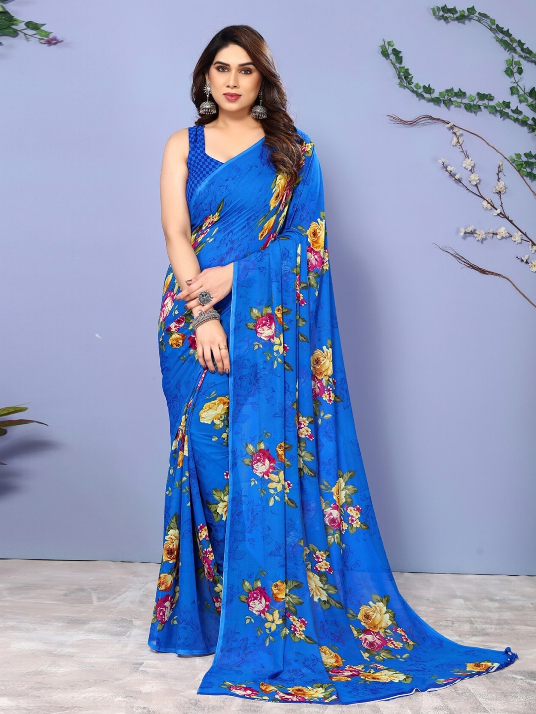 

ANAND SAREES Floral Printed Saree, Blue