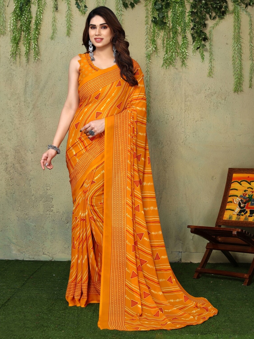 

ANAND SAREES Geometric Printed Saree, Yellow