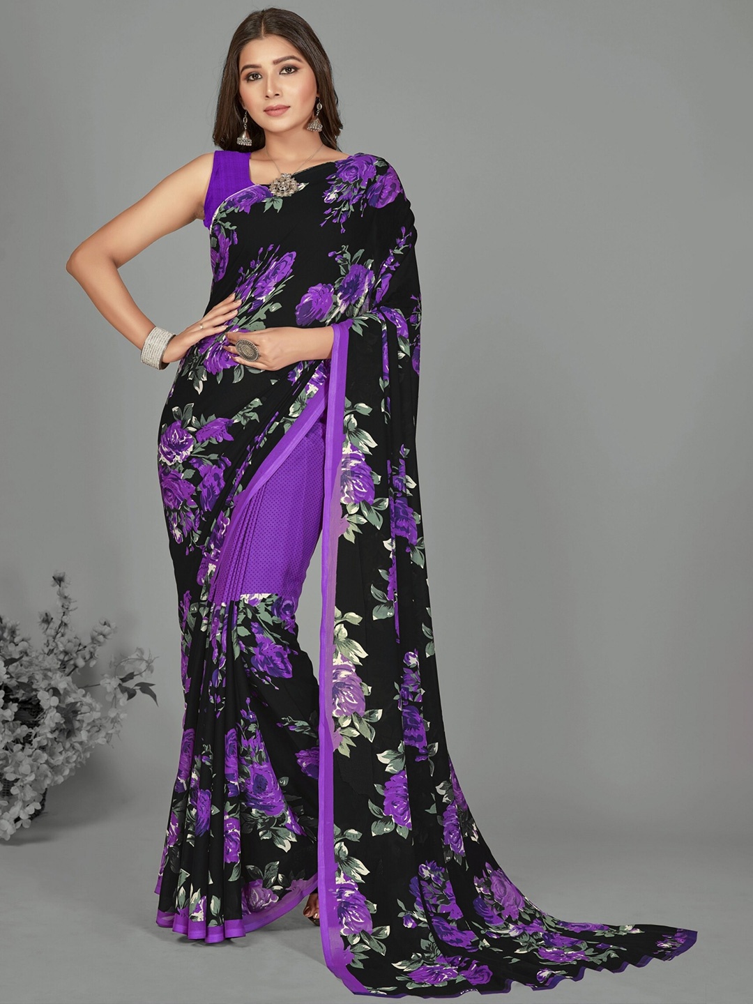 

ANAND SAREES Floral Printed Saree, Purple