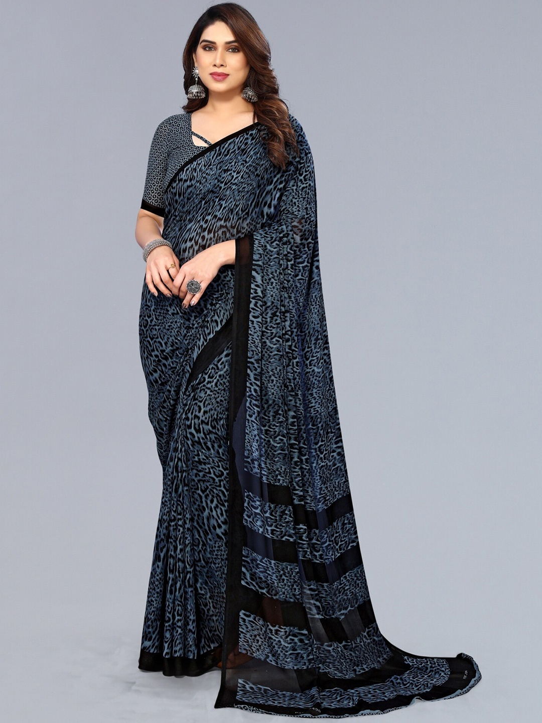 

ANAND SAREES Poly Georgette Saree, Blue