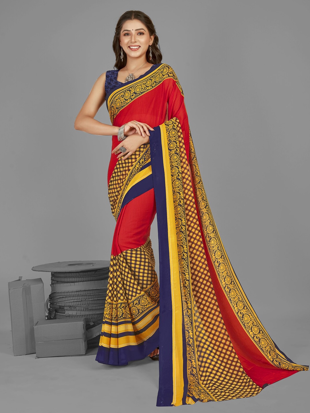 

ANAND SAREES Geometric Printed Saree, Red