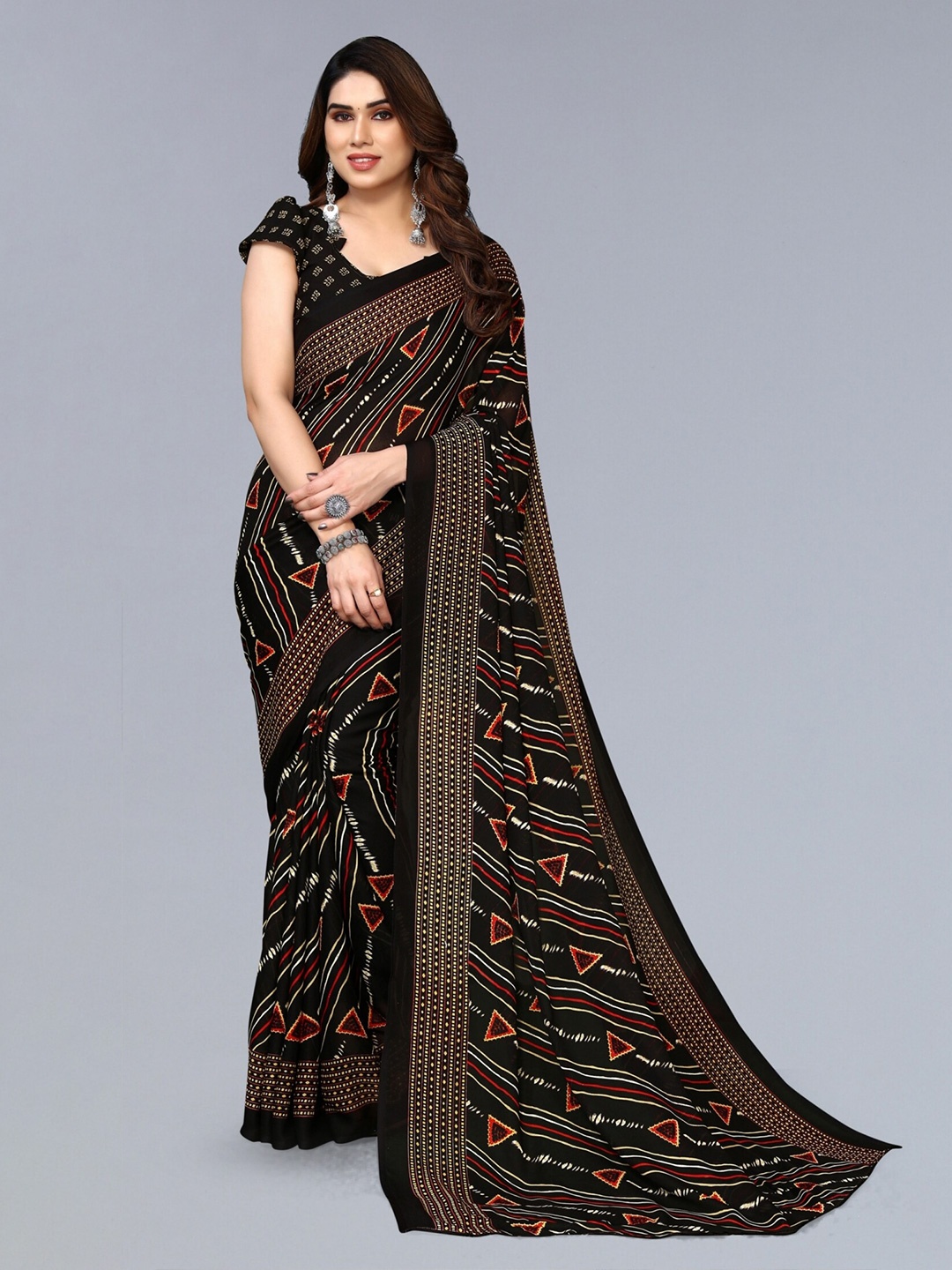 

ANAND SAREES Geometric Printed Saree, Black