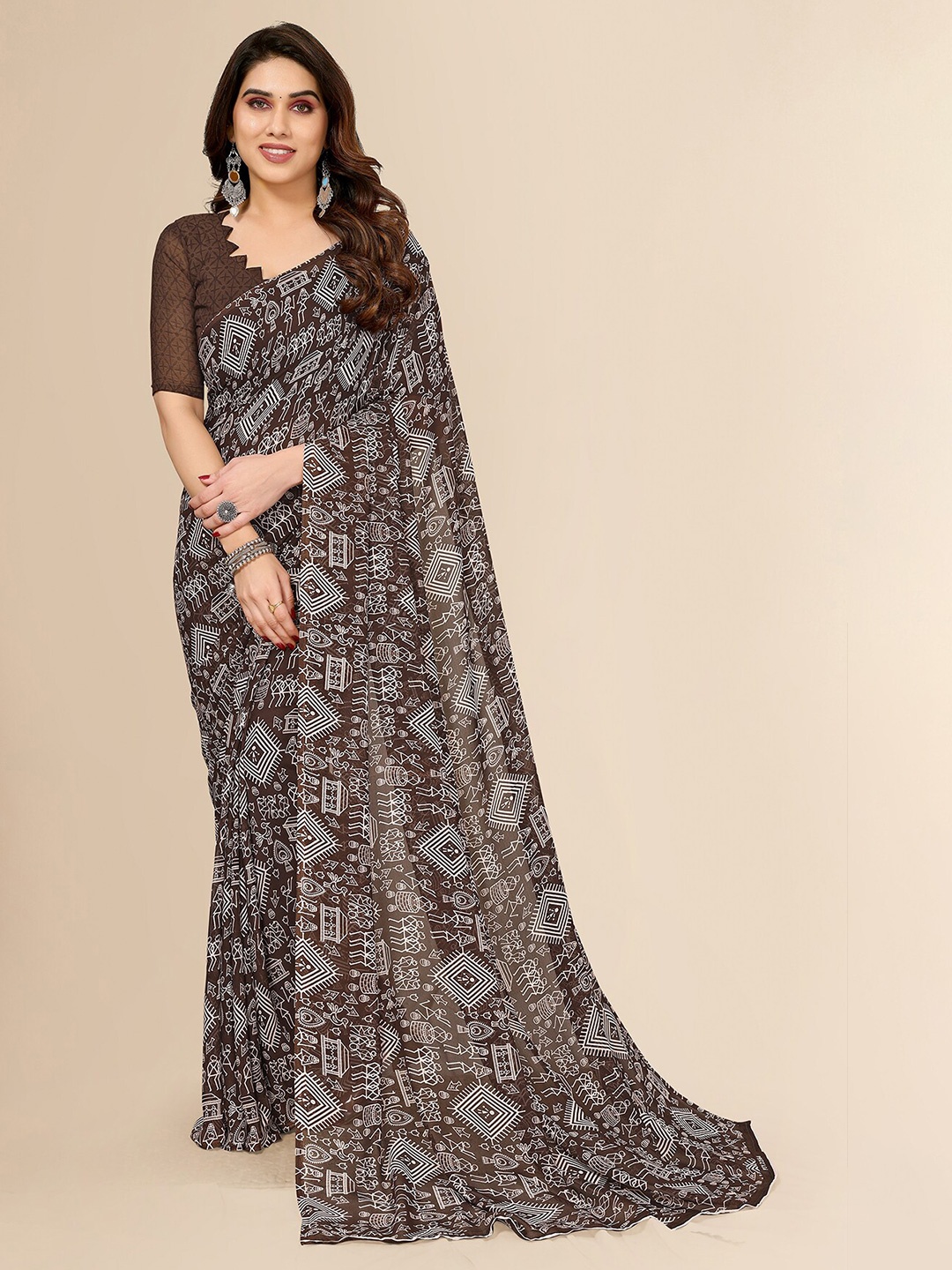 

Moda Rapido Warli Printed Saree, Brown