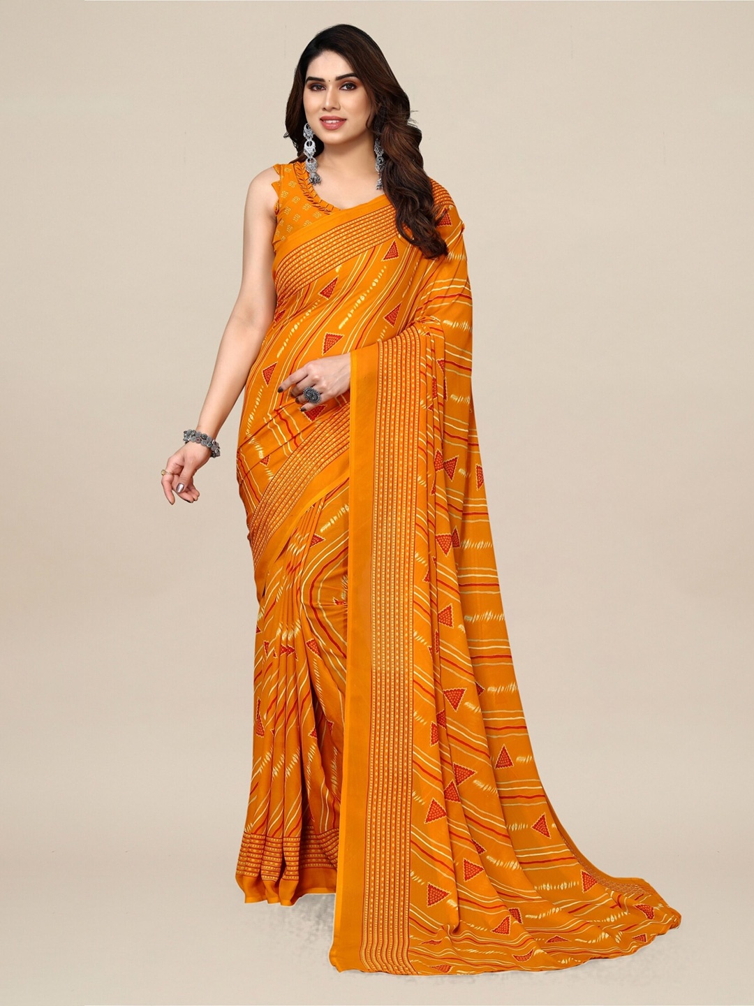 

ANAND SAREES Poly Georgette Saree, Yellow