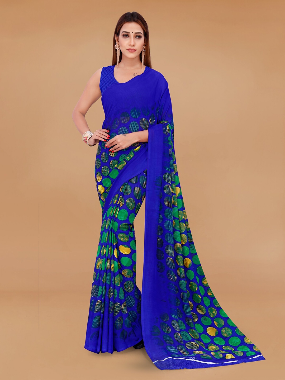 

Moda Rapido Polka Dot Printed Saree, Blue