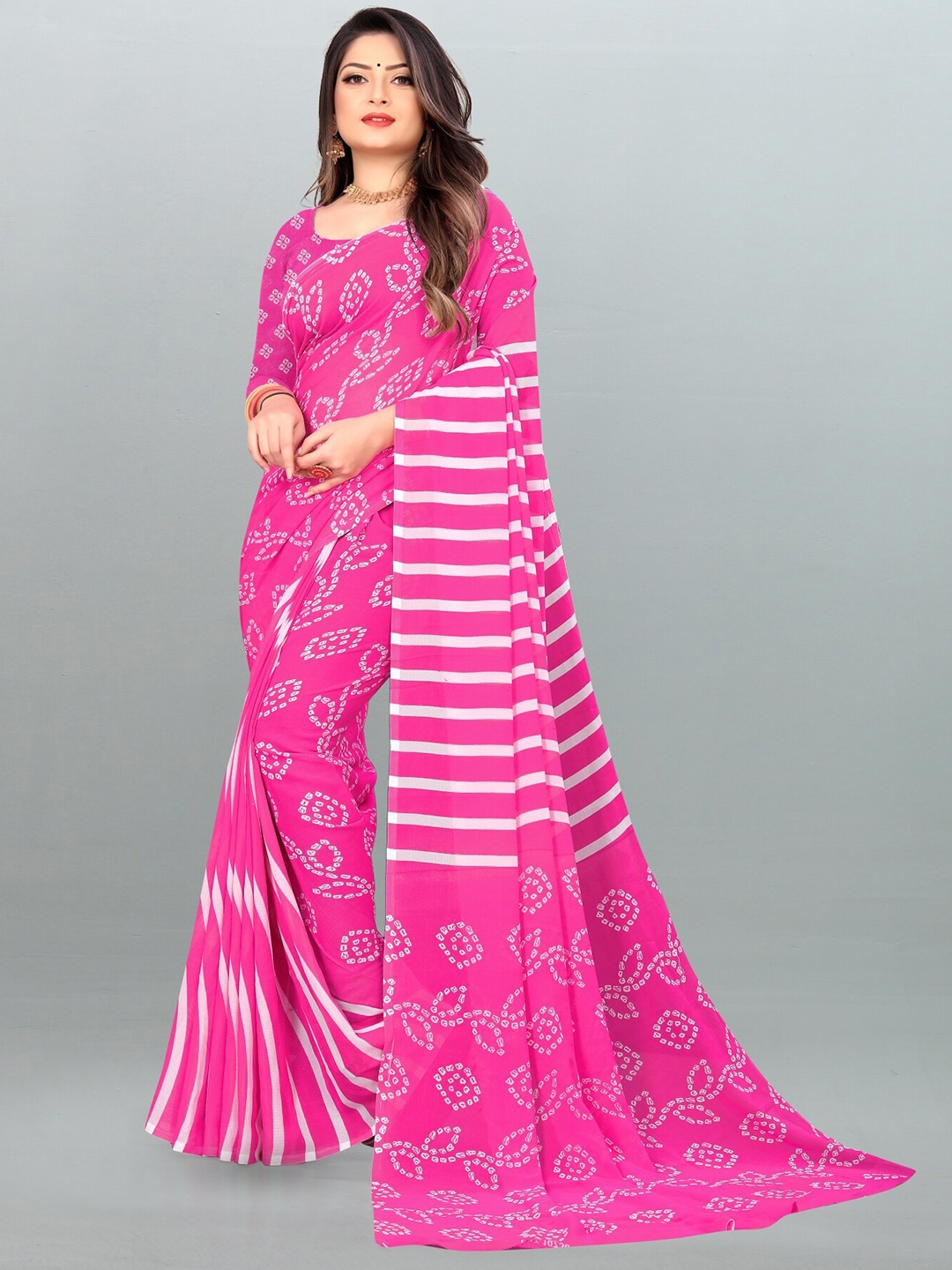 

ANAND SAREES Bandhani Printed Saree, Pink