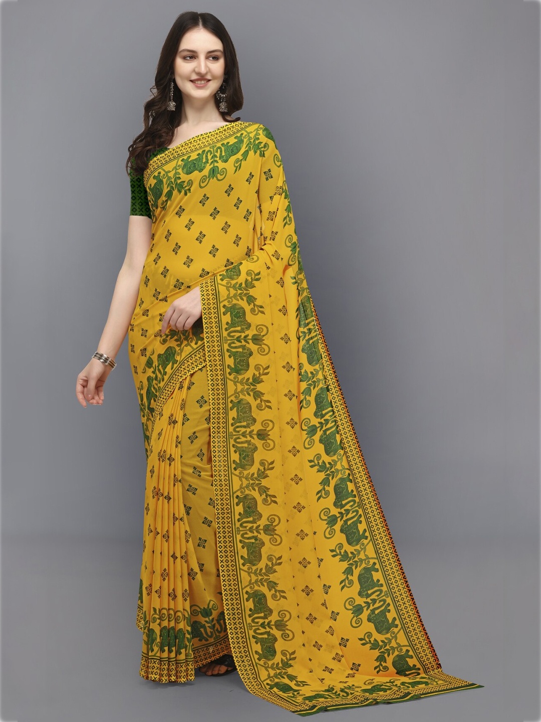 

ANAND SAREES Ethnic Motifs Poly Georgette Saree, Green