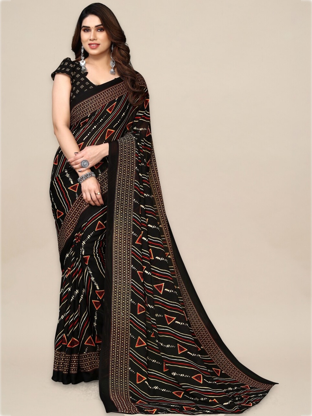 

ANAND SAREES Poly Georgette Saree, Black