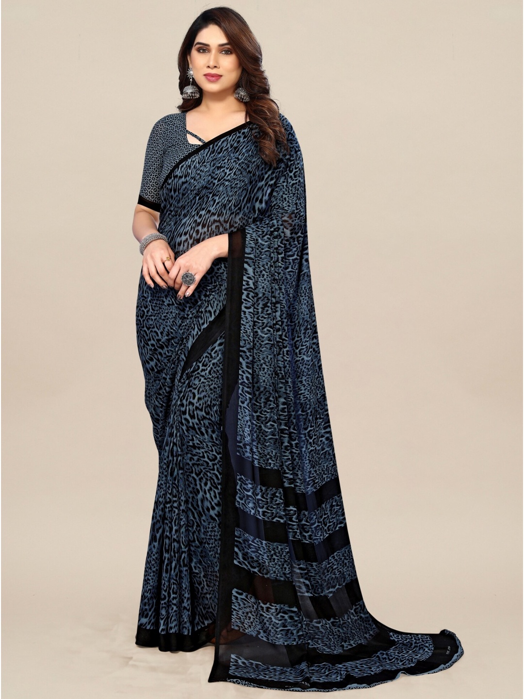 

ANAND SAREES Poly Georgette Saree, Blue