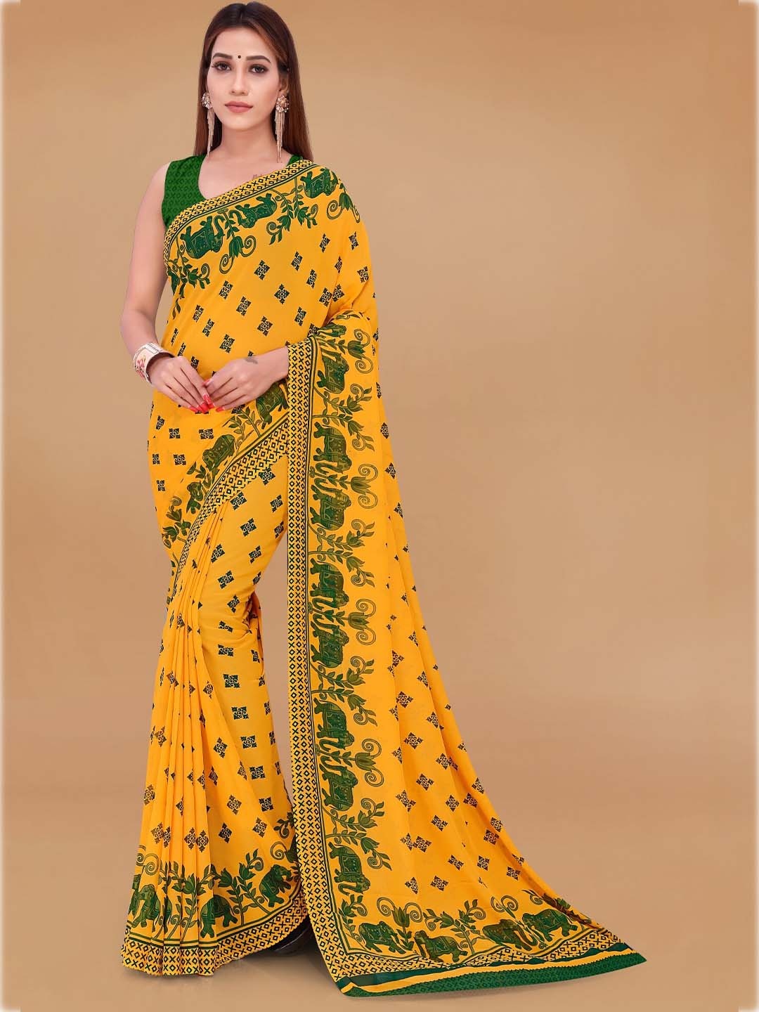 

Moda Rapido Floral Printed Saree, Green