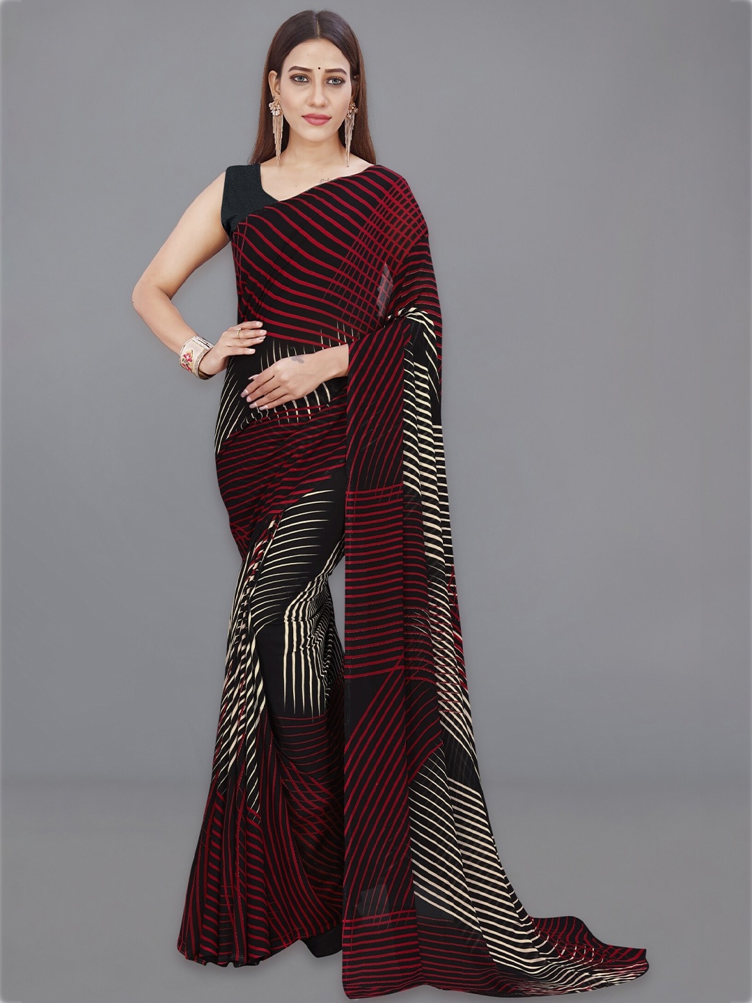 

Moda Rapido Striped Ethnic Saree, Grey