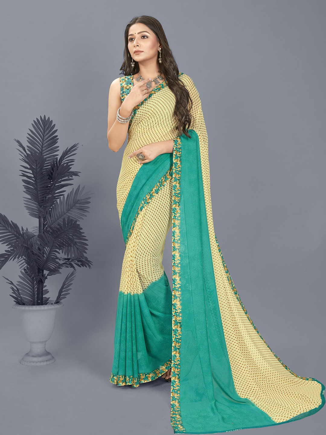 

ANAND SAREES Floral Poly Georgette Saree, Blue