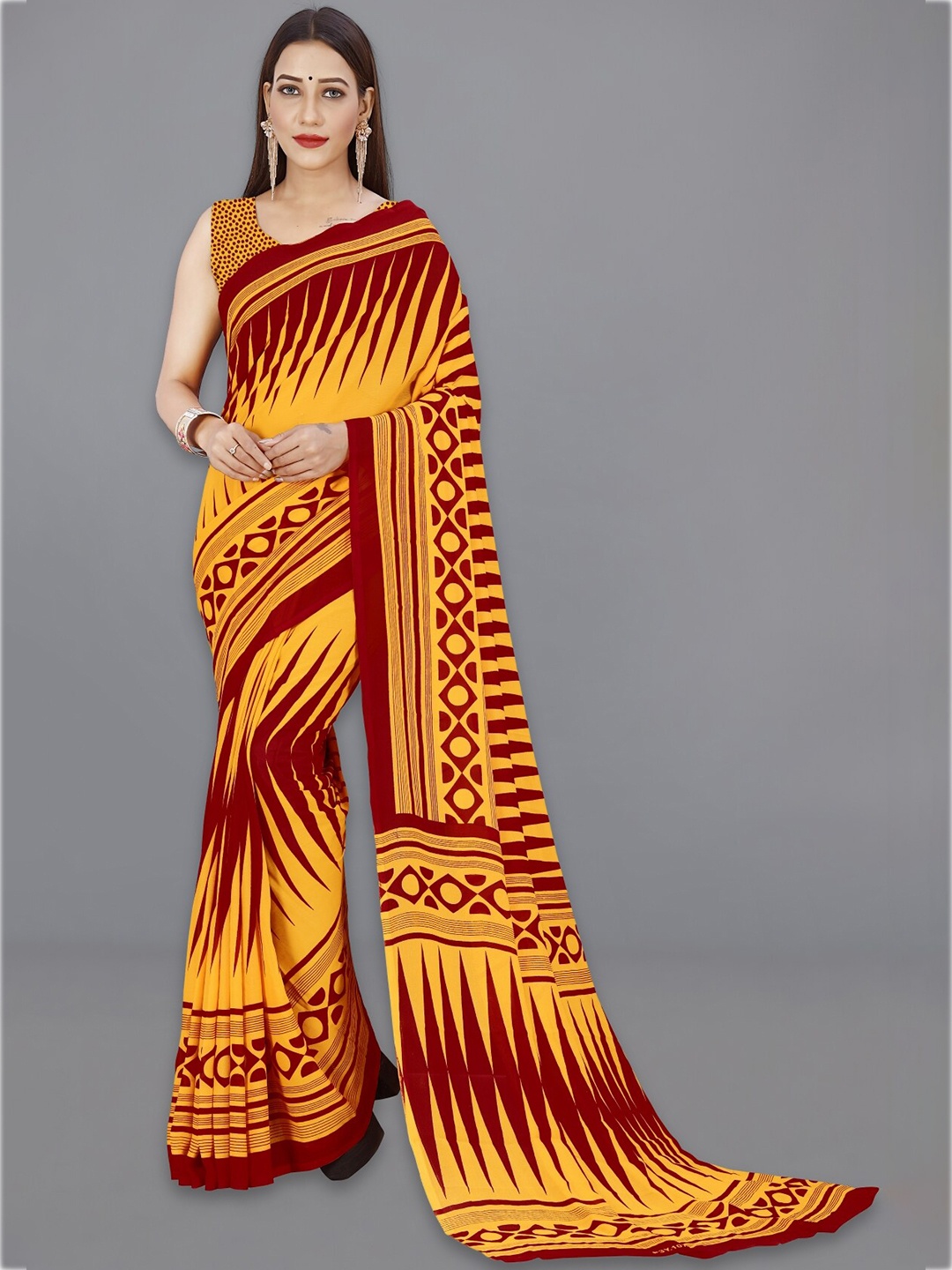 

ANAND SAREES Poly Georgette Saree, Red