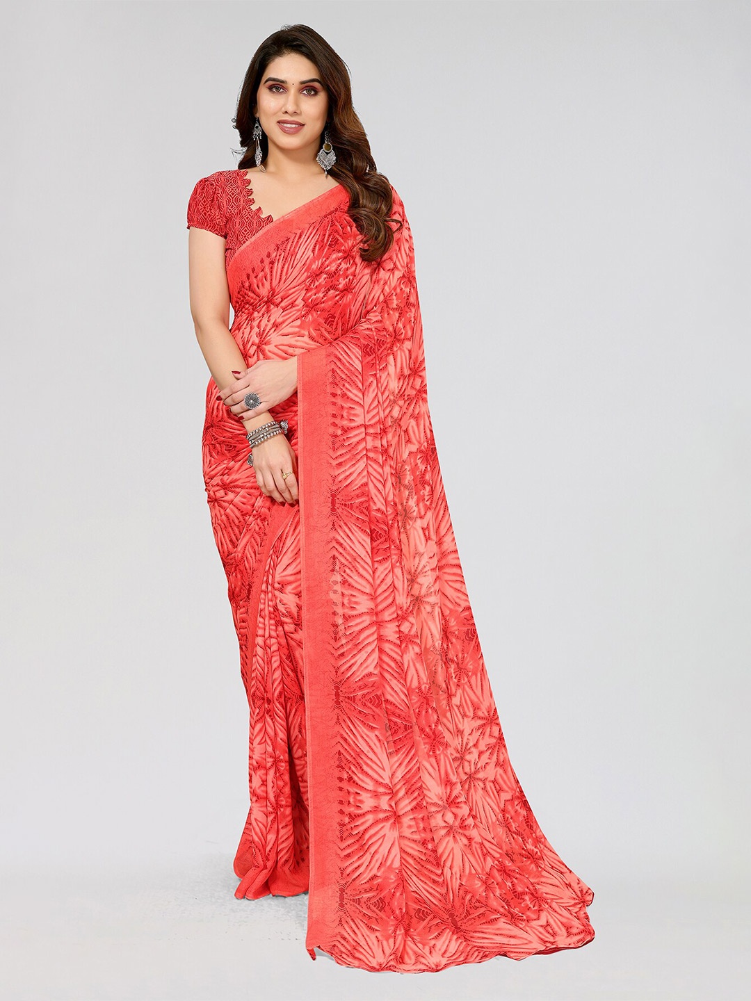 

ANAND SAREES Abstract Printed Saree, Red