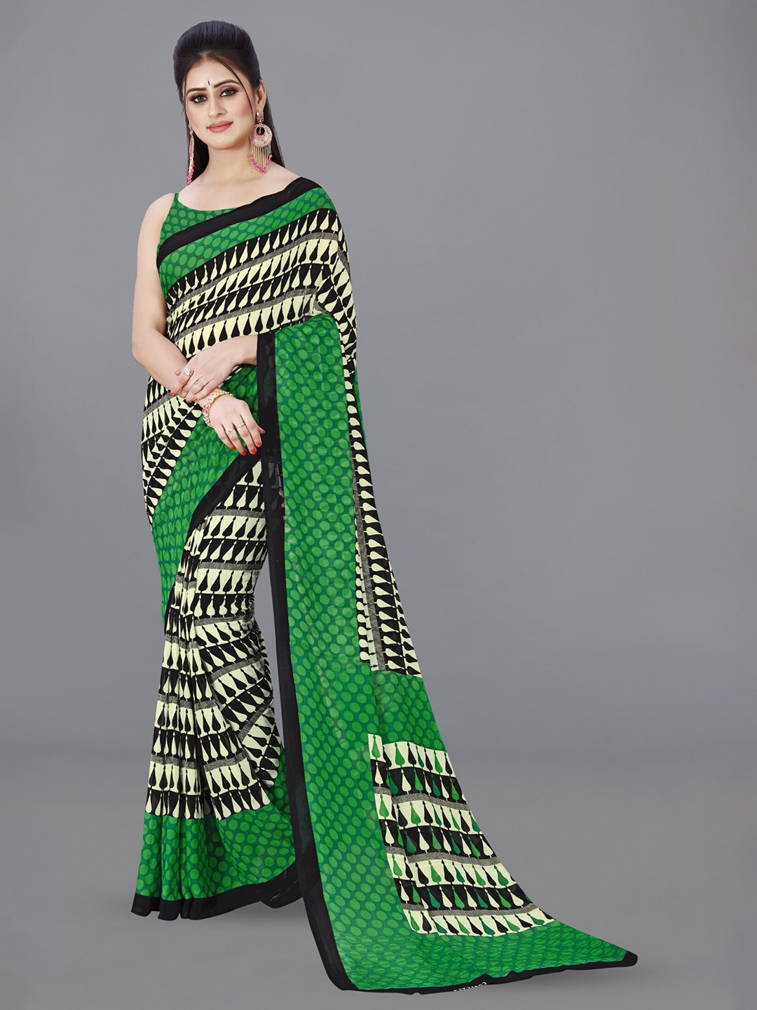 

ANAND SAREES Geometric Printed Saree, Green