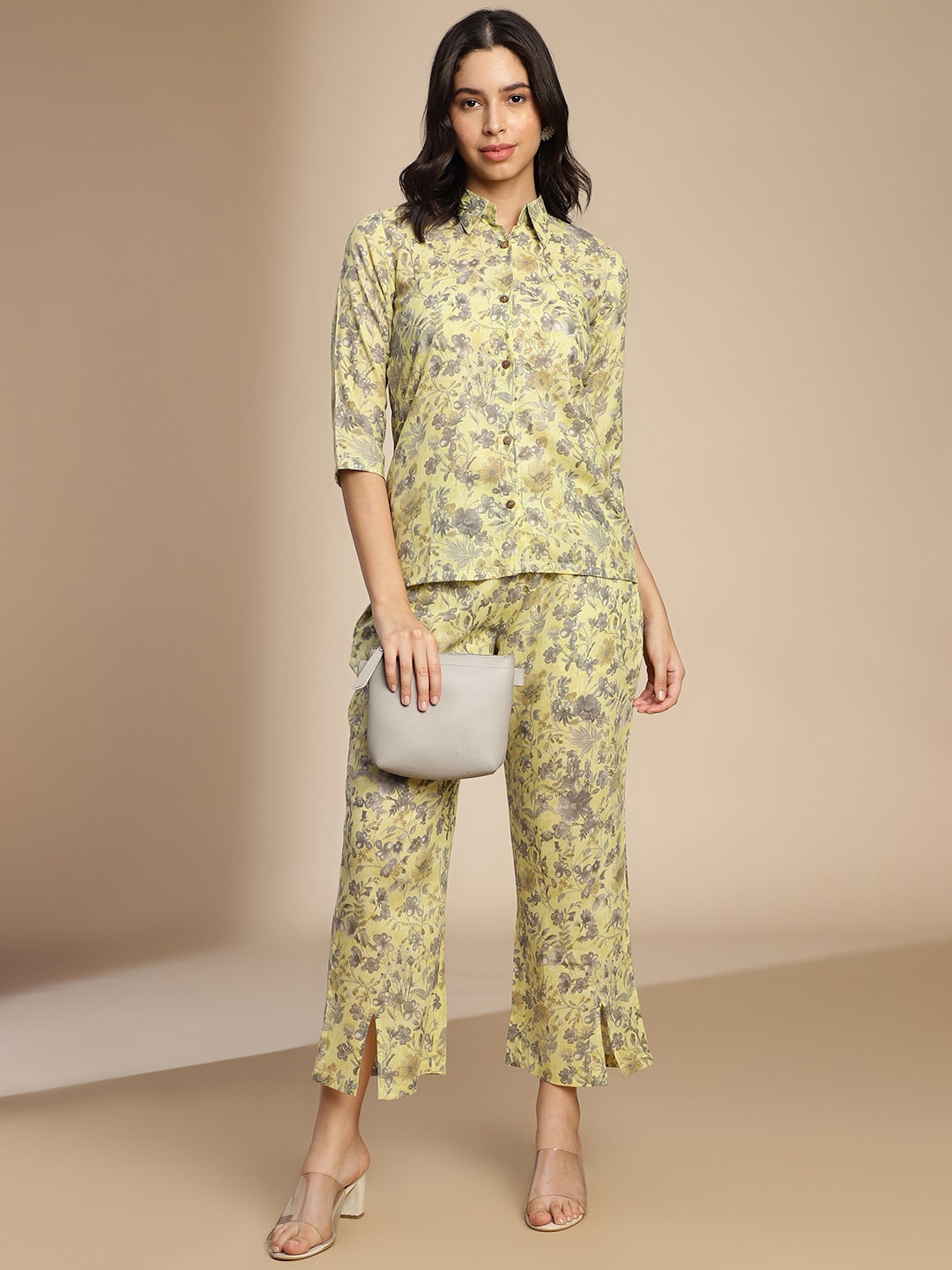 

KALINI Floral Printed Shirt & Trousers, Yellow