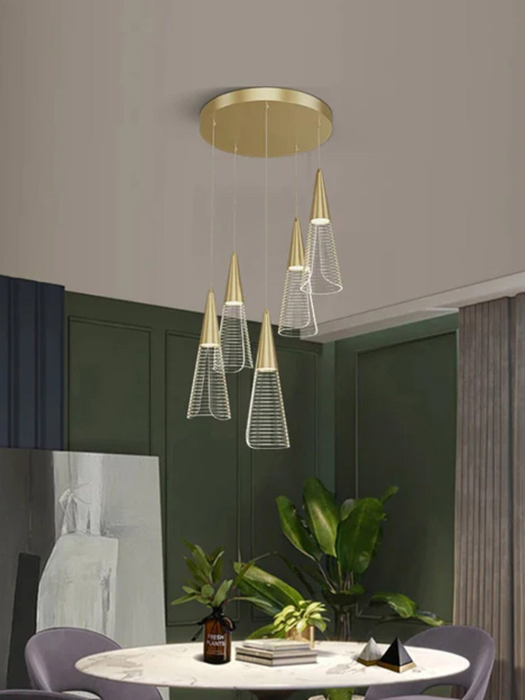 

THEDECORKART White & Gold-Toned Glass Resin Ceiling Lamp
